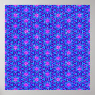 Poster Padrão ornamental em rosa quente e azul brilhante
