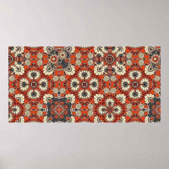 Poster Padrão ornamental sem costura, com flores e paisag (Frente)
