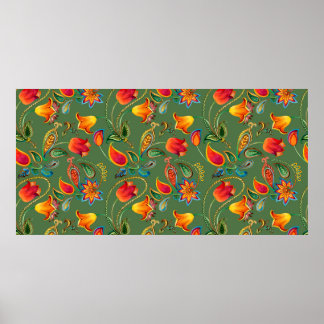 Poster Padrão paisley de flor de aquarela