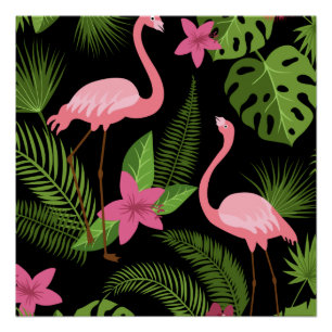 Póster Padrão Pavão Rosa com Flor