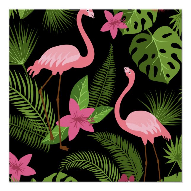 Póster Padrão Pavão Rosa com Flor    (Frente)