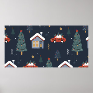 Poster Padrão perfeito de Natal com árvore de natal, ca