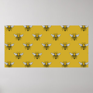 Poster Padrão perfeito de vindima com abelhas amarelas. 