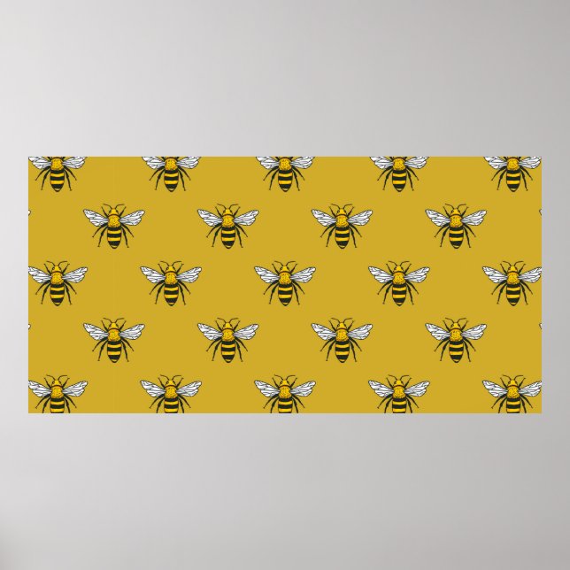 Poster Padrão perfeito de vindima com abelhas amarelas. H (Frente)