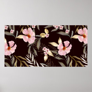 Poster Padrão perfeito de vindima com folhas de ouro. Ex