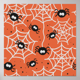Poster Padrão perfeito do Halloween com aranhas e teia.