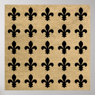 Póster Padrão Preto de Flor de Lys, Moods Parisiense