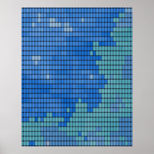 Poster Padrão quadrado abstrato Azul