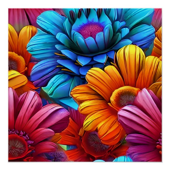 Póster Padrão repetitivo de flores coloridas 3d (Frente)