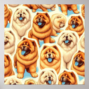 Poster Padrão Retro Chow-Chow Sem Vista