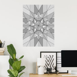 Poster Padrão retro de triângulo mosaico preto cinza bran