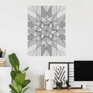 Poster Padrão retro de triângulo mosaico preto cinza bran