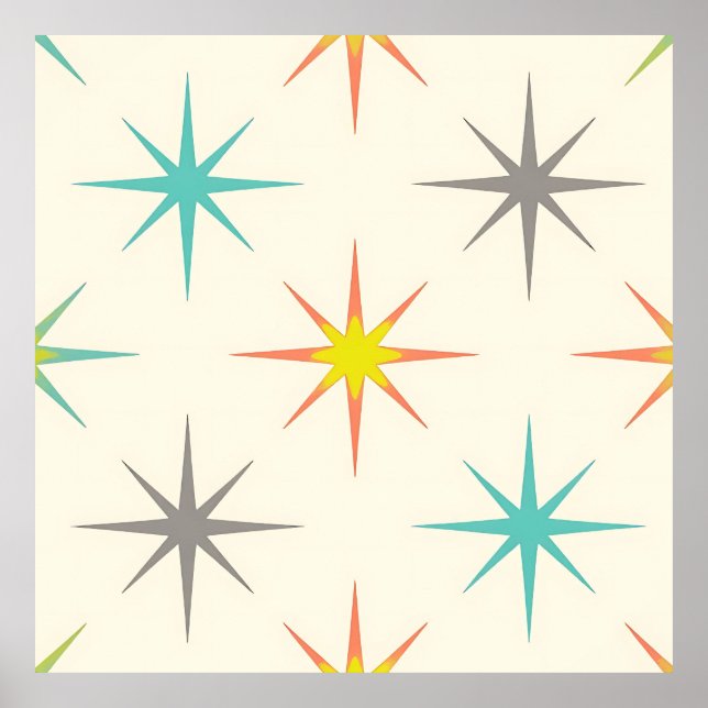 Poster Padrão Retro Starburst de Meados do Século (Frente)