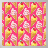 Padrão rosa Kawaii com sorvete de morango