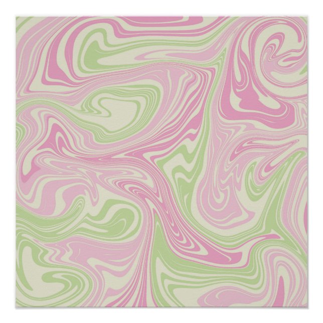 Póster Padrão Rosa Verde Suave Líquido (Frente)