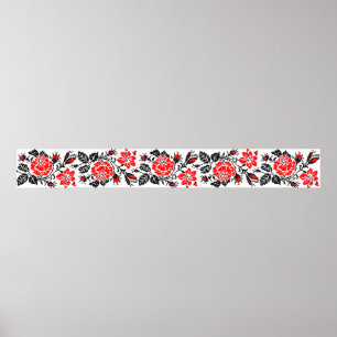 Poster Padrão Russo Rosa vermelho&preto