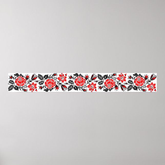 Poster Padrão Russo Rosa vermelho&preto (Frente)