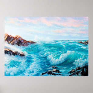 Poster Padrão sem costura aquarela com tinta manual azul