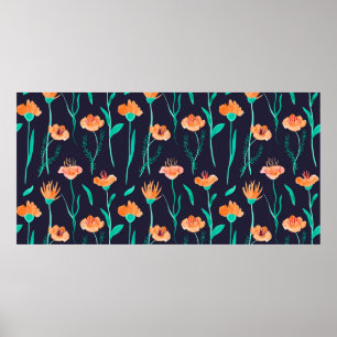 Poster Padrão sem costura aquarelas com folhas e fantasm