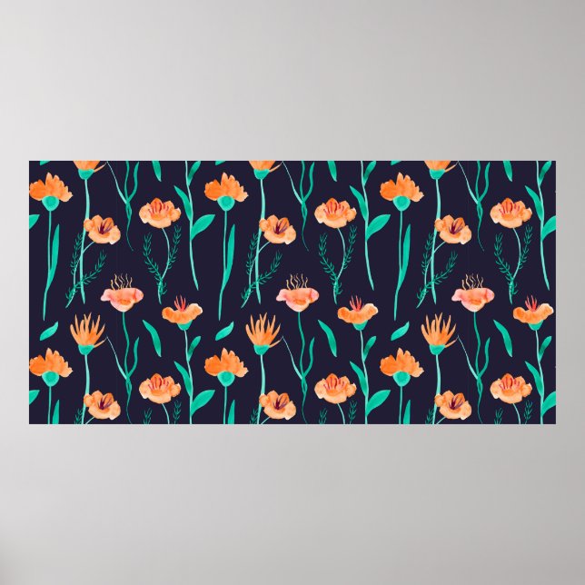 Poster Padrão sem costura aquarelas com folhas e fantasma (Frente)