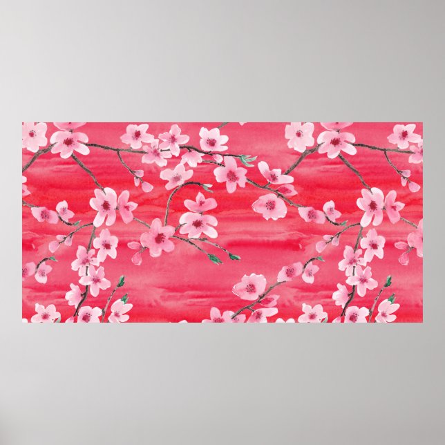 Poster Padrão sem costura com a linda flor de cereja (Frente)