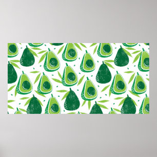 Poster Padrão sem costura com abacates. Carimbo texturiz