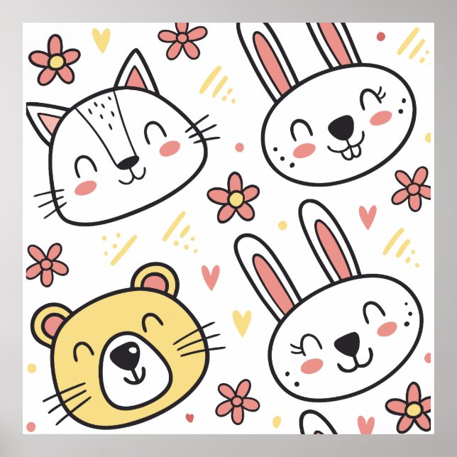 Poster Padrão sem costura com animais de desenho animado  (Frente)
