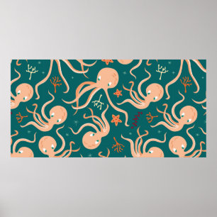 Poster Padrão sem costura com animais oceânicos subaqu