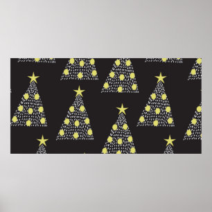 Poster Padrão sem costura com árvores de Natal desenhad