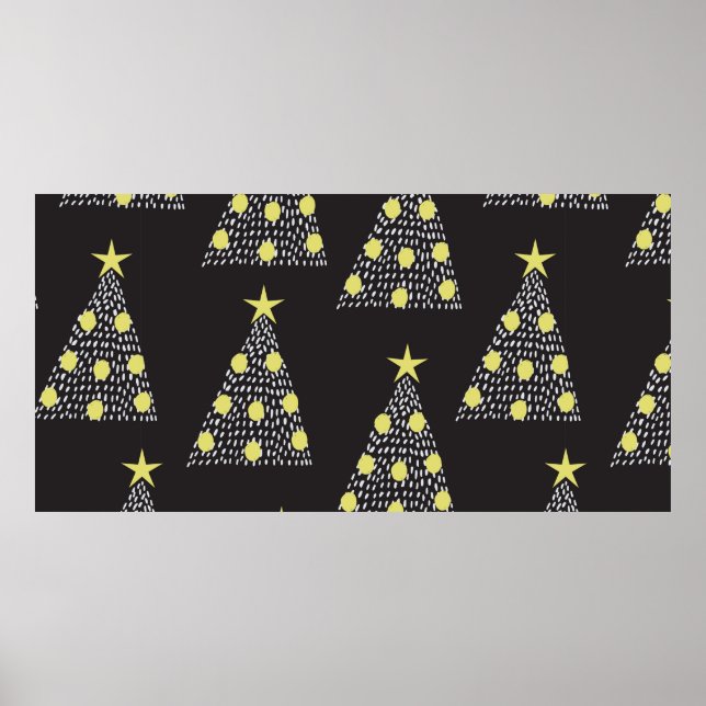 Poster Padrão sem costura com árvores de Natal desenhadas (Frente)
