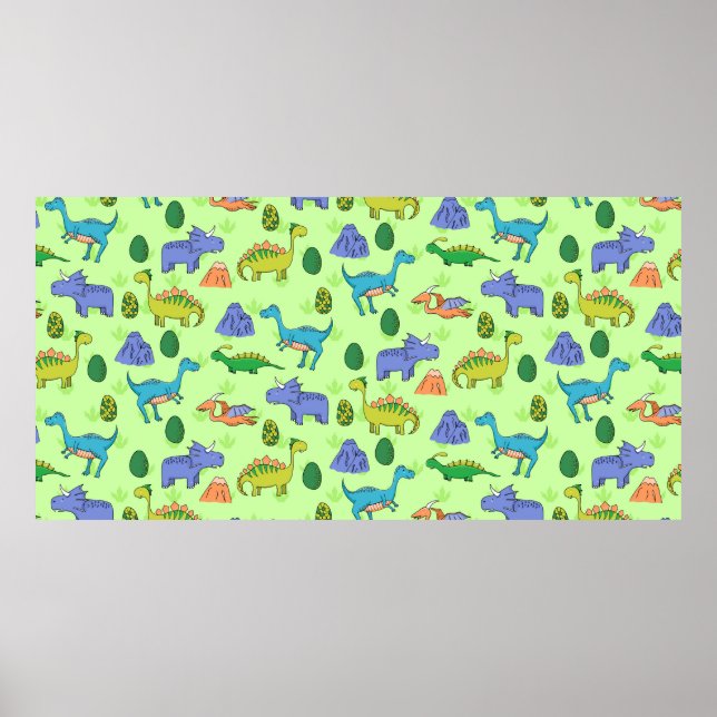 Poster Padrão sem costura com diferentes dinossauros fofi (Frente)