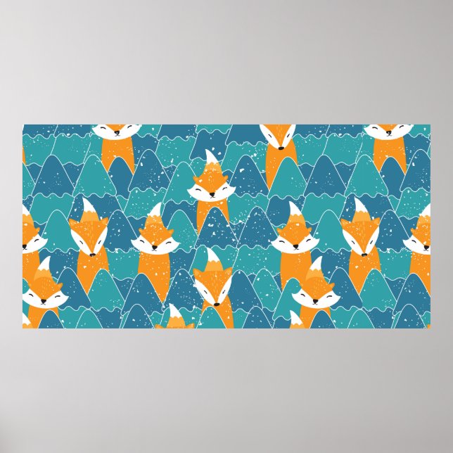 Poster Padrão sem costura com diferentes raposas. (Frente)