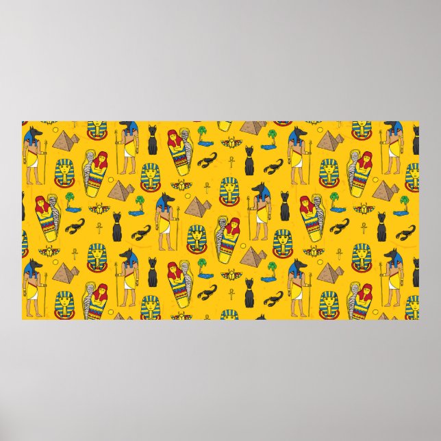 Poster Padrão sem costura com elementos egípcios, como um (Frente)