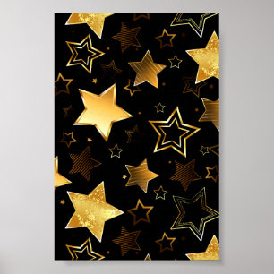 Poster Padrão sem costura com estrelas de Ouro