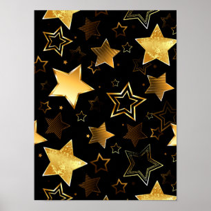 Poster Padrão sem costura com estrelas de Ouro