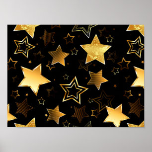Poster Padrão sem costura com estrelas de Ouro