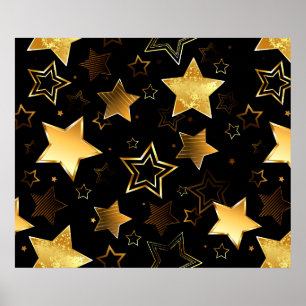 Poster Padrão sem costura com estrelas de Ouro