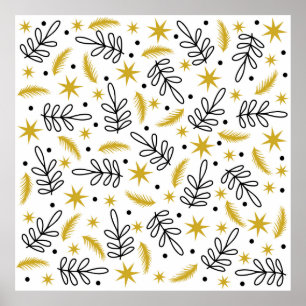 Poster Padrão sem costura com flocos de neve e ramos de a