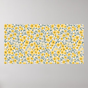 Poster Padrão sem costura com flores amarelas pequenas