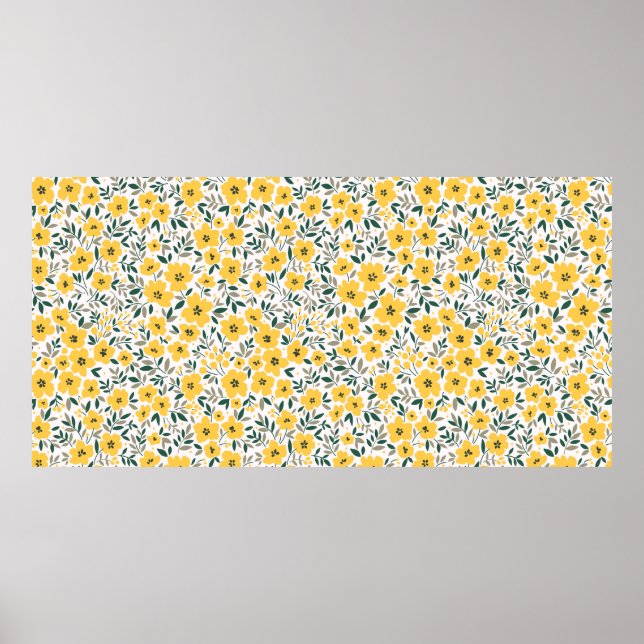 Poster Padrão sem costura com flores amarelas pequenas (Frente)