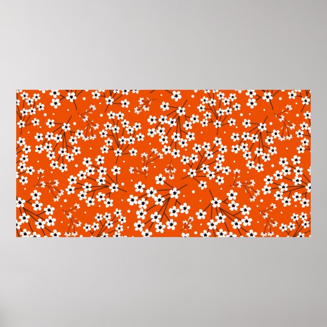 Poster Padrão sem costura com flores brancas pequenas (Frente)