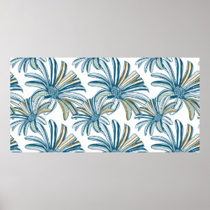 Poster Padrão sem costura com flores de gerbera. Vintage 