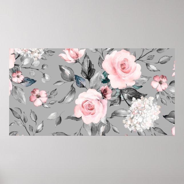 Poster Padrão sem costura com flores e folhas de primaver (Frente)