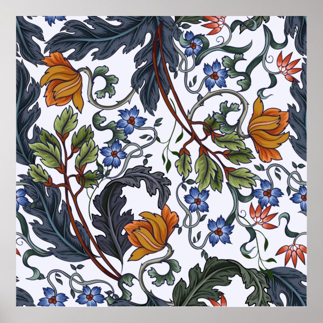 Poster Padrão sem costura com flores no estilo de deco de (Frente)