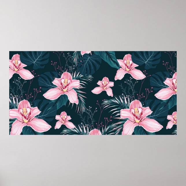 Poster Padrão sem costura com flores Orquídea, retrato co (Frente)