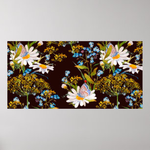 Poster Padrão sem costura com flores silvestres