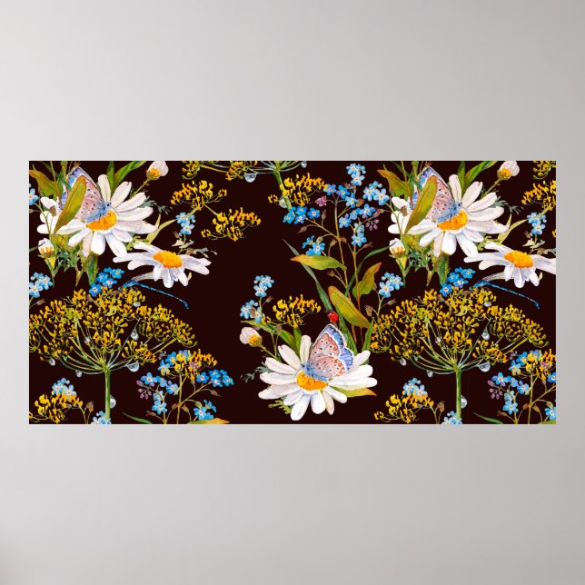 Poster Padrão sem costura com flores silvestres (Frente)