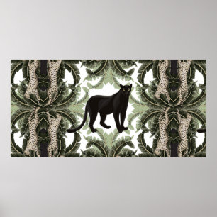 Poster Padrão sem costura com folhas e animais tropicais