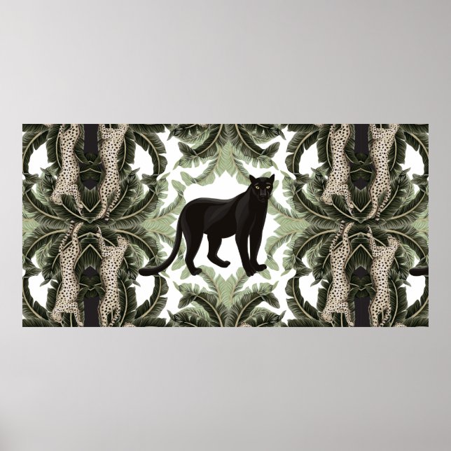 Poster Padrão sem costura com folhas e animais tropicais (Frente)