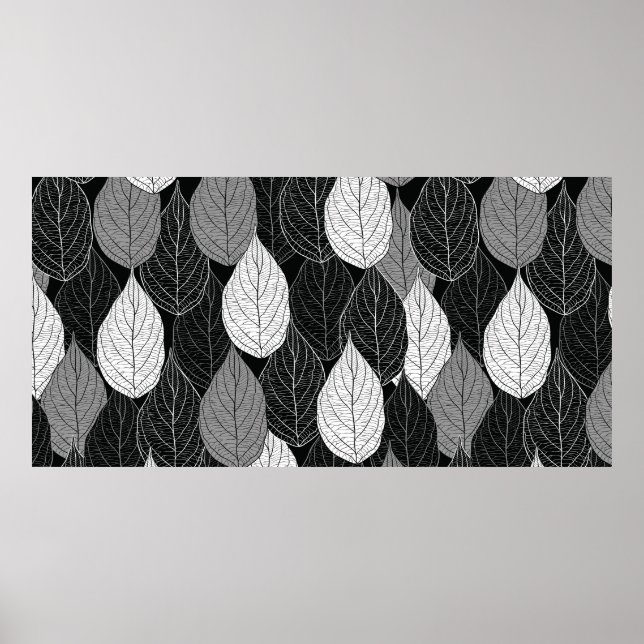 Poster Padrão sem costura com folhas. Monocromo puxado à  (Frente)